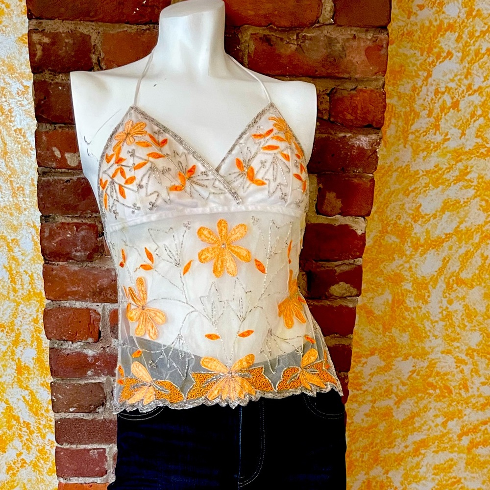 Wet Seal Gorgeous Beaded Backless Triple Tie Top